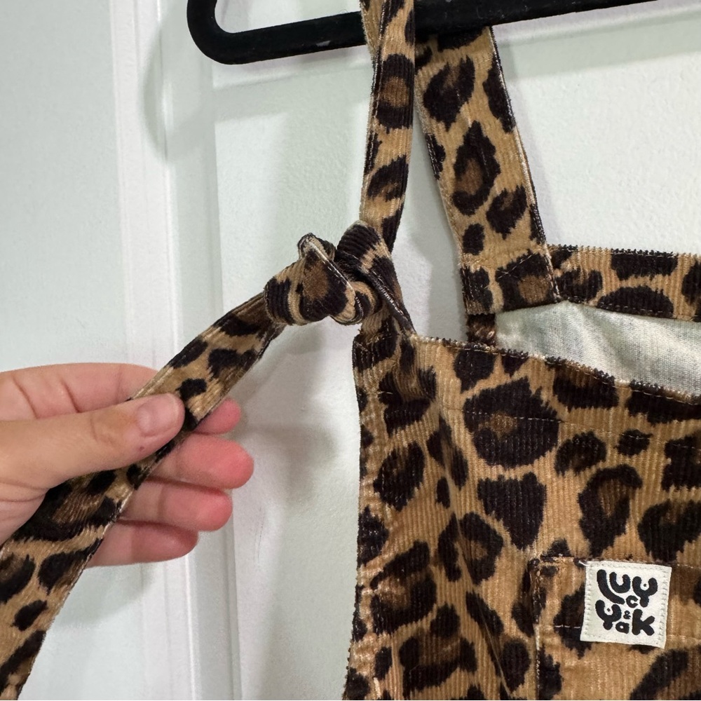 Lucy & Yak Original Corduroy Dungarees in Leopard Print 16 Petite - Picture 6 of 10